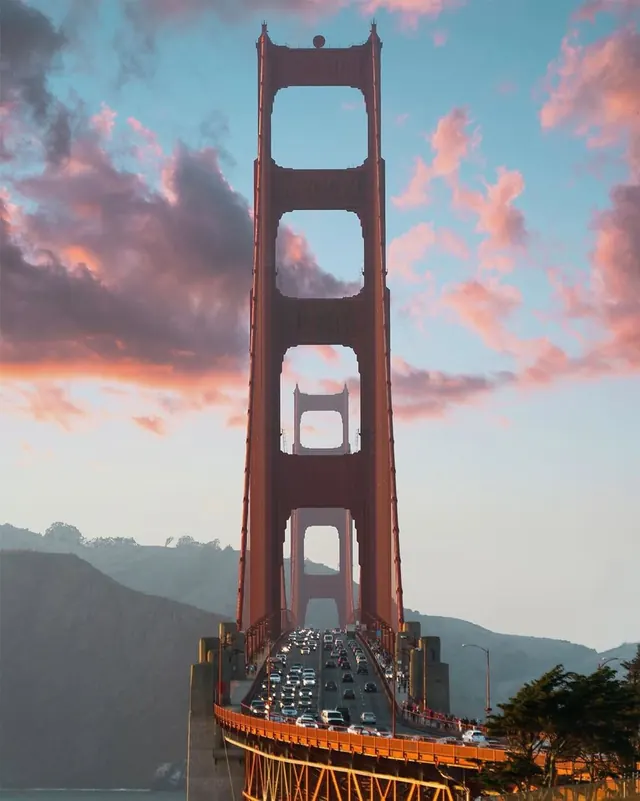 Golden Gate Bridge at Sunset, photographic, warm