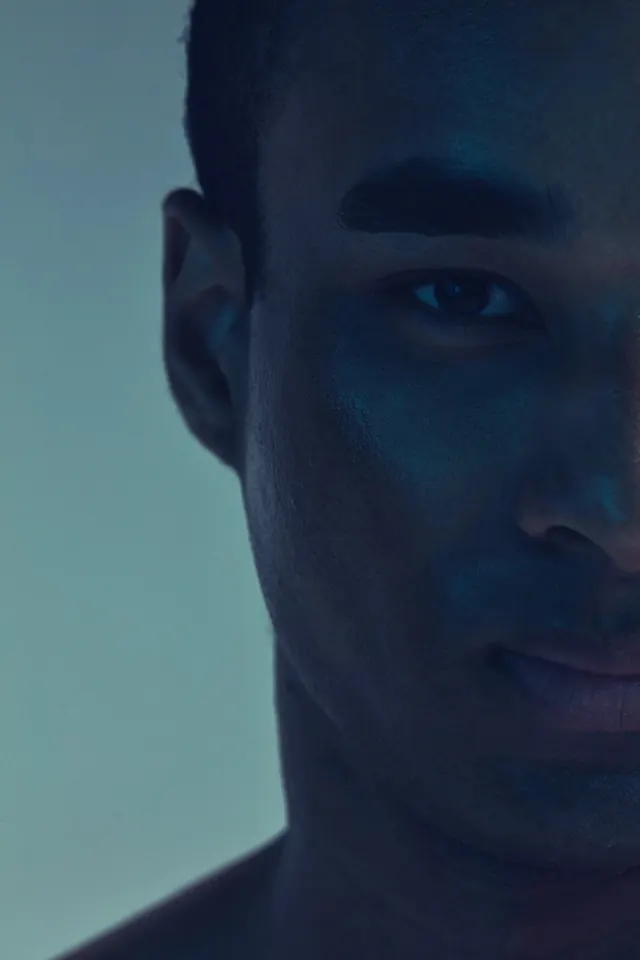Blue-Toned Portrait, photographic, dark-mode, cool
