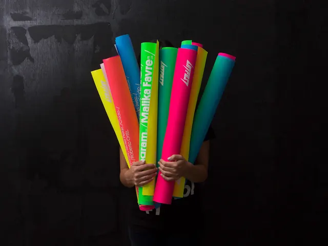 Neon rolled poster bundle photograph, dark-mode, photographic, dark