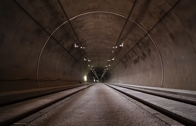 Tunnel Perspective with Circular Arches, minimal, geometric, dark