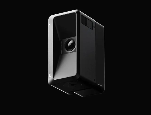 3D Render of a Futuristic Camera Module, minimal, technical, dark