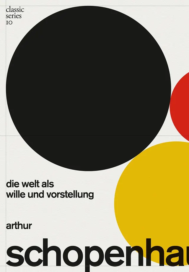 Arthur Schopenhauer Book Cover Design, minimal, swiss, high-contrast