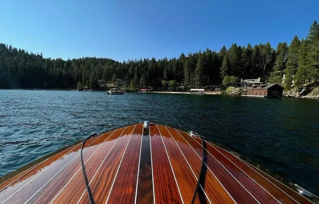 Wooden Boat on a Lake, photographic, organic, warm