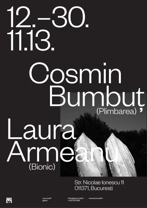 Cosmin Bumbut and Laura Armeada Event Poster, minimal, swiss, monochrome