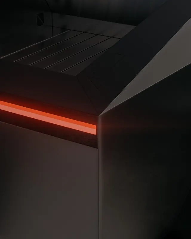 Abstract Architectural Interior with Neon Accent, minimal, geometric, dark