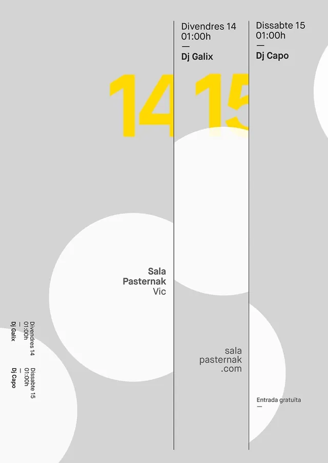 Sala Pasternak DJ night poster, minimal, swiss, light