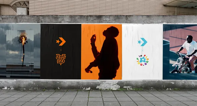 Multi-Panel Street Art Mural, minimal, flat, high-contrast
