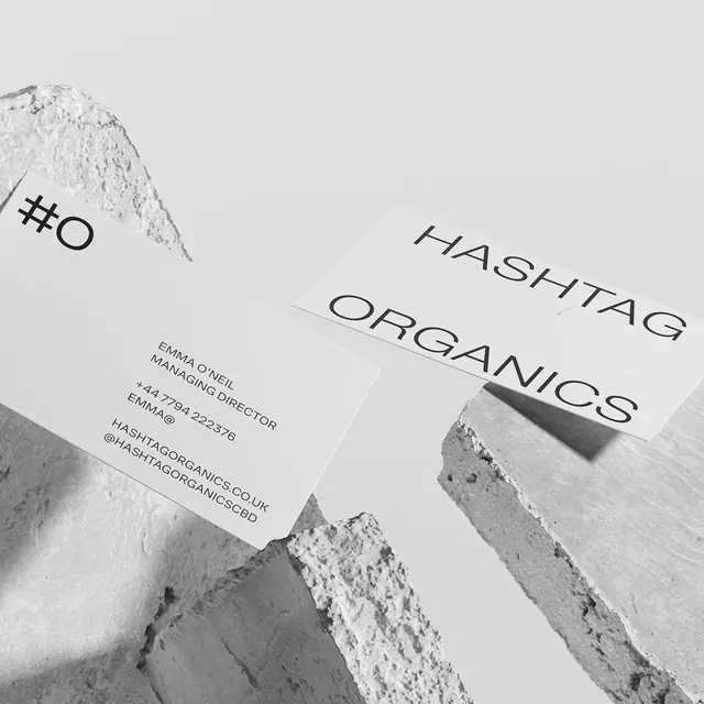 Hashtag Organics Identity Mockup, minimal, swiss, monochrome