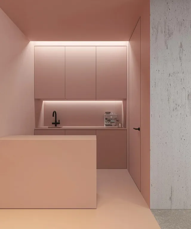 Monochromatic Pink Interior, minimal, light-mode, muted
