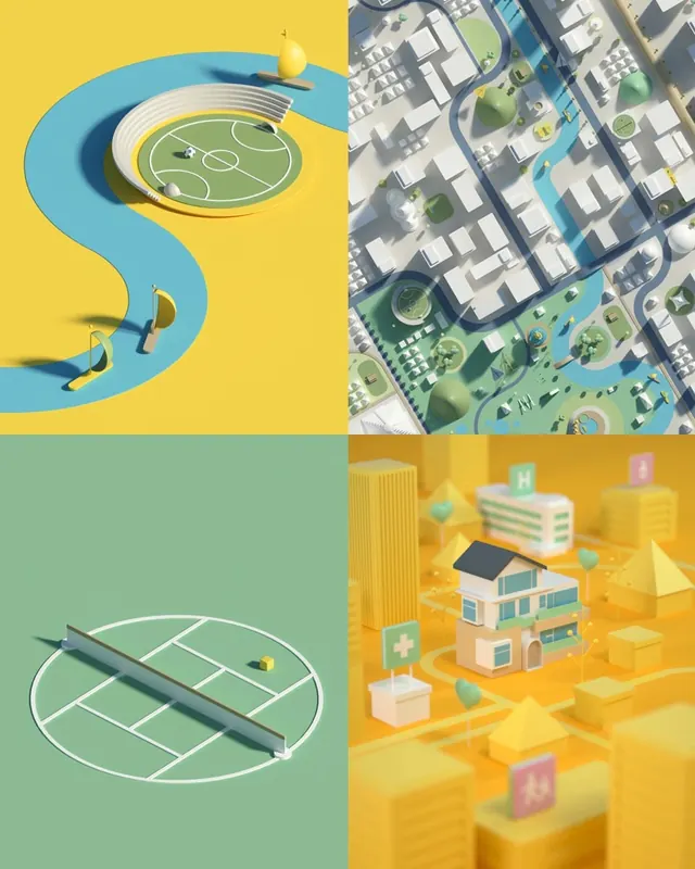 Abstract Architectural Map and Isometric Layout, minimal, geometric, vibrant