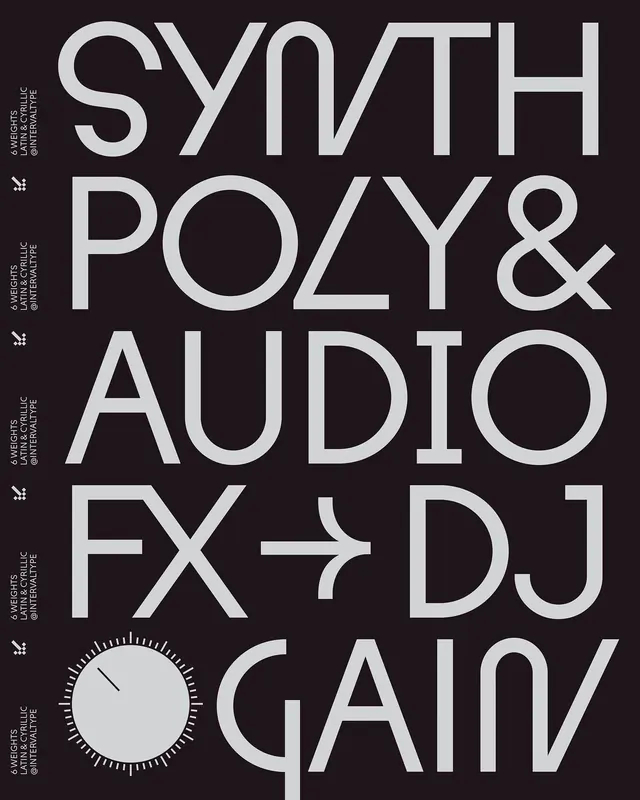 Synth Poly & Audio Typography Layout, brutalist, minimal, monochrome
