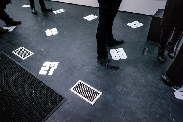 Floor Graphic Installation, minimal, swiss, high-contrast