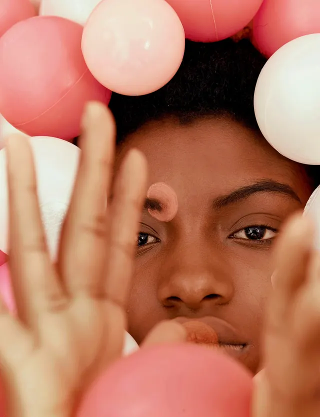 Close-up Portrait with Spheres, organic, photographic, vibrant