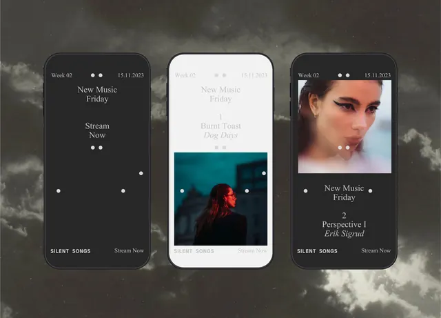 Music App UI Mockup, dark-mode, minimal, dark