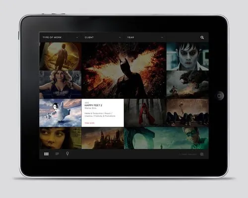 Tablet Display of Image Gallery, minimal, dark-mode, dark