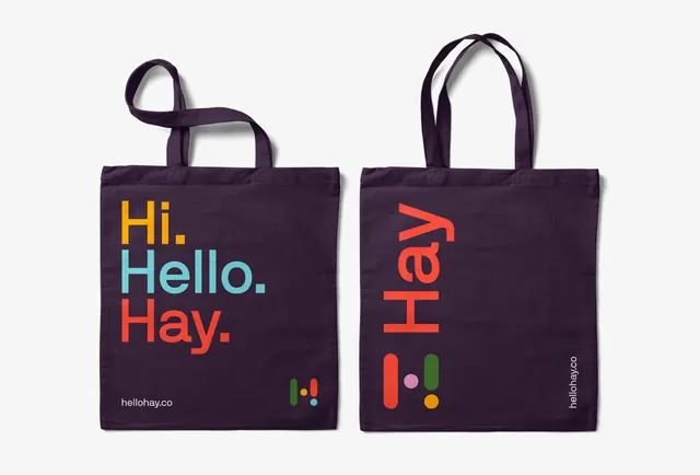 Hi. Hello. Hay. Tote Bags, minimal, flat, dark