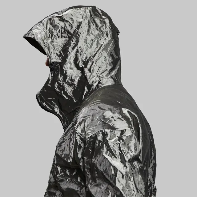 Sculptural Figure in Hood, abstract, monochrome, monochrome