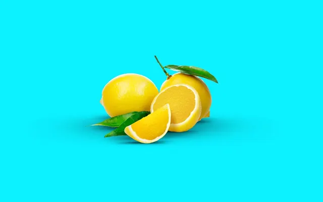 Lemon Slices on Cyan Background
