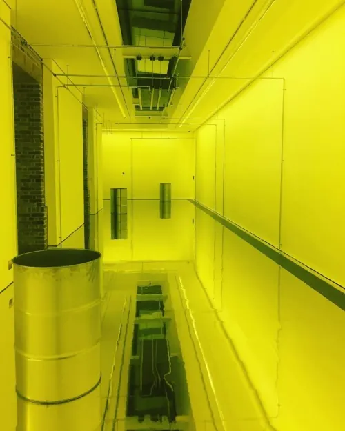 Yellow Corridor Interior, minimal, geometric, vibrant