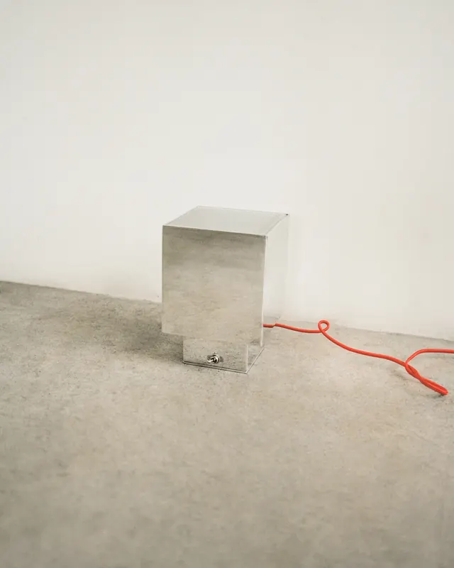 Minimalist Pedestal with Red Cord, minimal, geometric, light