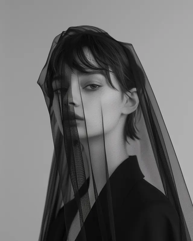 Monochrome Veil Portrait, minimal, monochrome, monochrome