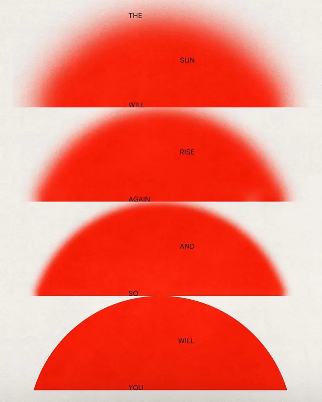 Red Semicircle Typography Composition, minimal, geometric, high-contrast