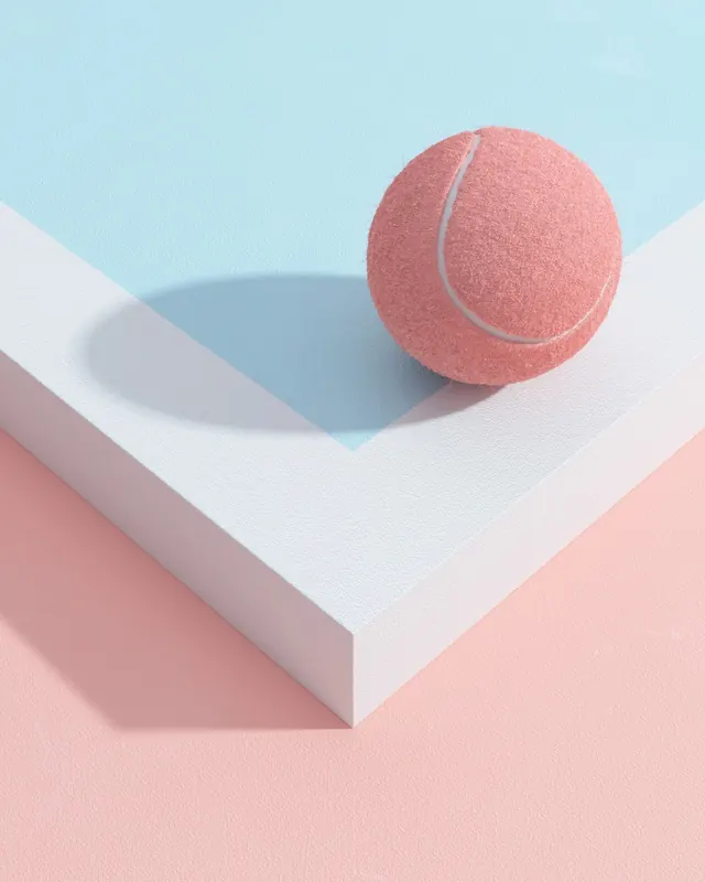 Tennis Ball on Geometric Pedestal, minimal, geometric, vibrant