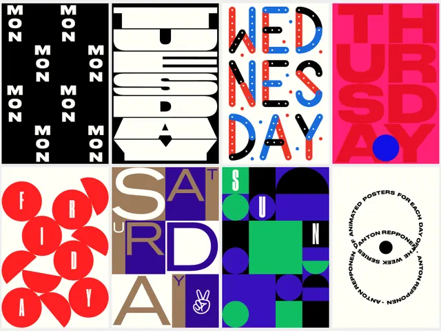 Alphabetical Day of the Week Typography Grid, swiss, minimal, high-contrast