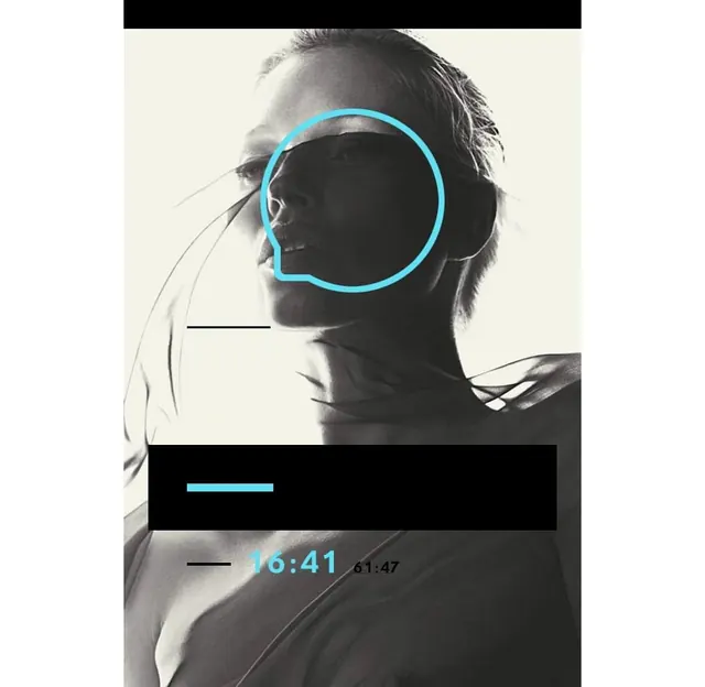 Monochrome Portrait with Neon Graphic Overlay, dark-mode, minimal, monochrome
