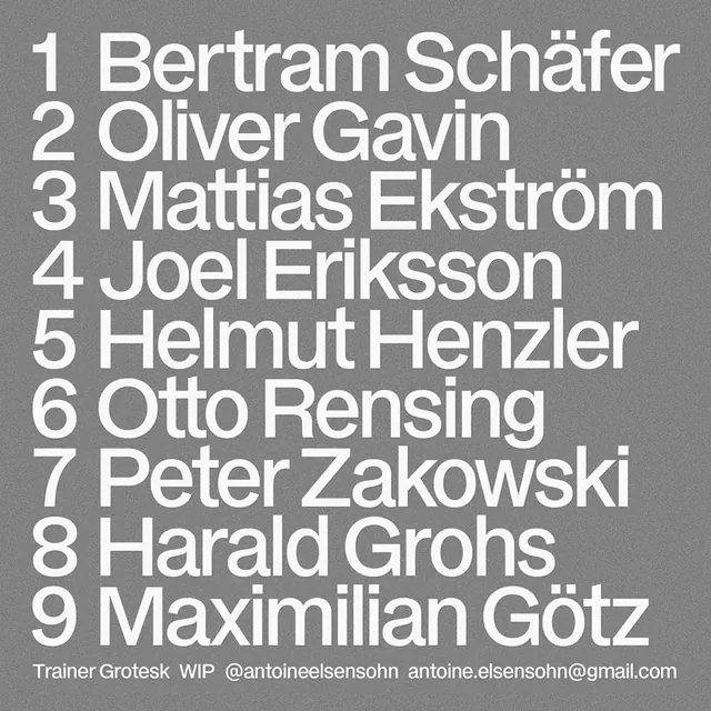 Minimalist numbered names typography list, minimal, swiss, monochrome