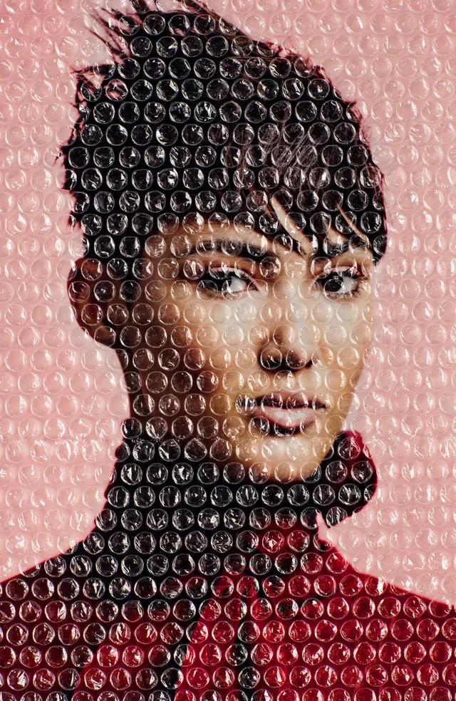 Pointillist Portrait Illustration, maximalist, geometric, vibrant