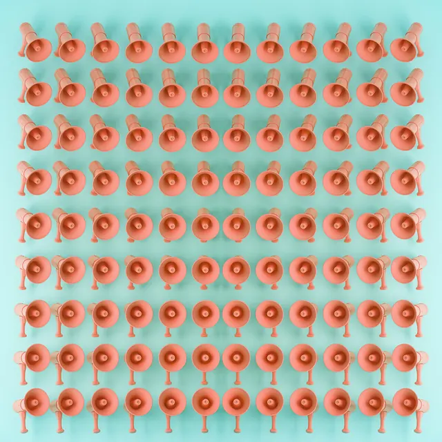 Peach megaphone grid pattern, minimal, geometric, light