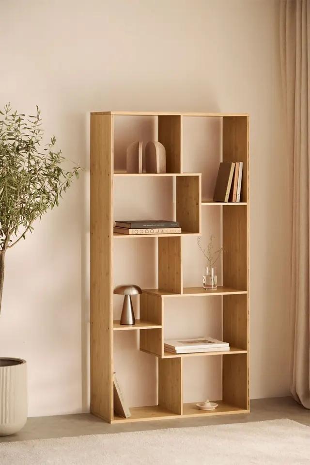 Minimalist Wooden Bookshelf, minimal, organic, warm