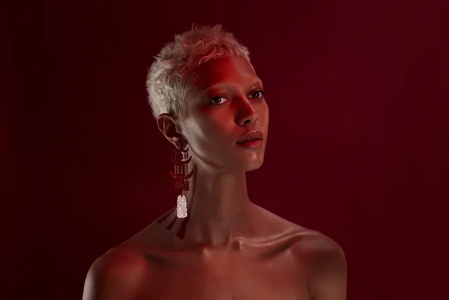 Red-Lit Portrait, monochrome, luxury, dark