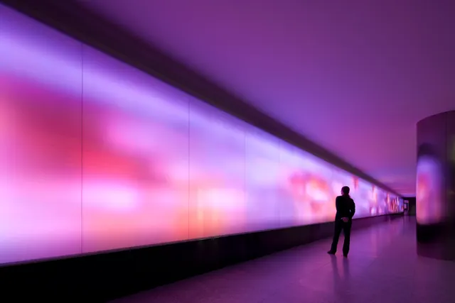 Immersive LED Corridor, minimal, gradient-heavy, vibrant