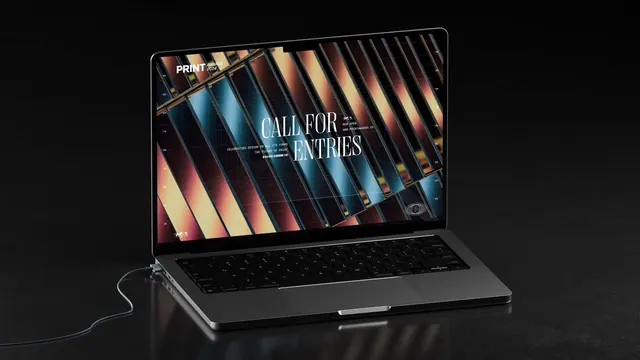 Laptop Mockup with Abstract Graphic, dark-mode, gradient-heavy, dark