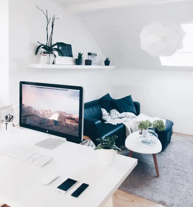 Modern Workspace Interior, minimal, light-mode, light