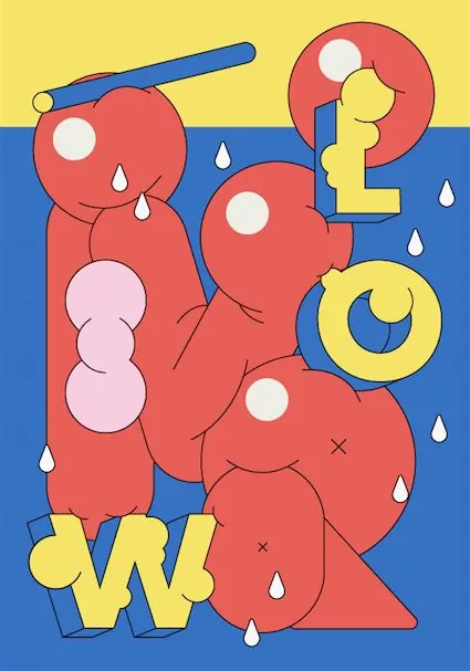 Abstract Red and Blue Graphic Composition, maximalist, neo-brutalist, vibrant