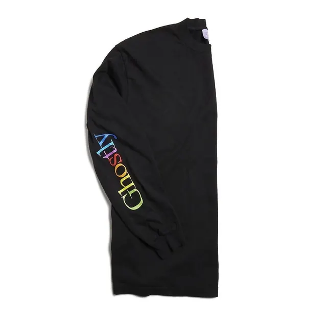 Black Long Sleeve Shirt with Graphic, minimal, flat, dark