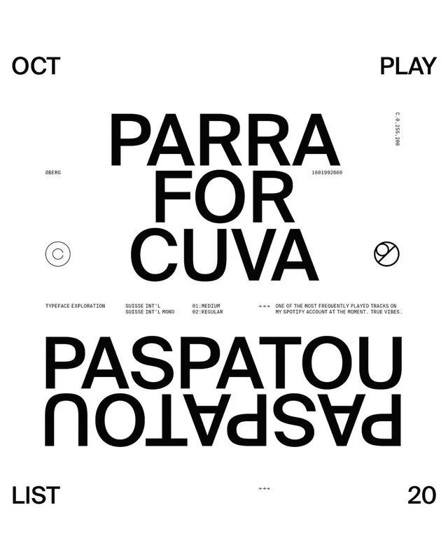 Parra for Cuva Typography Layout, swiss, minimal, high-contrast