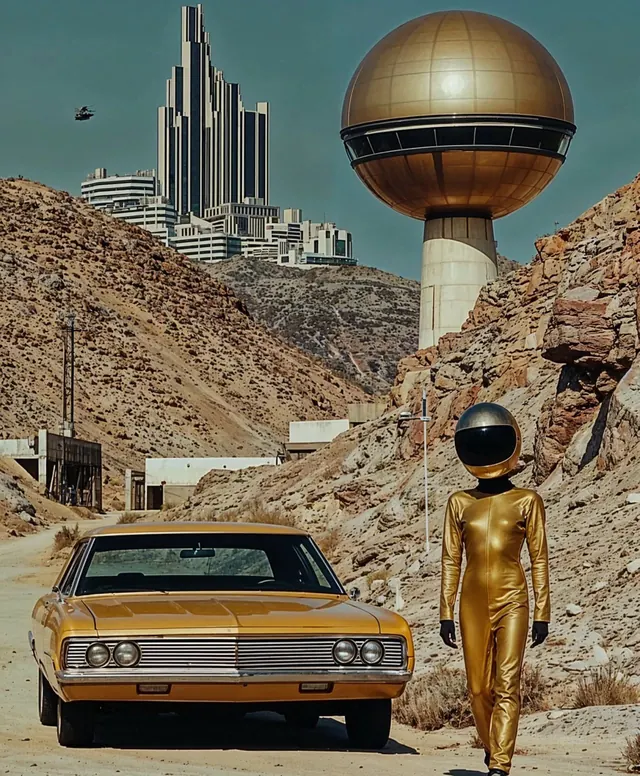 Retro-Futuristic Desert Landscape, retro, y2k, warm