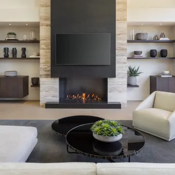 Modern Living Room Interior, minimal, corporate-clean, muted