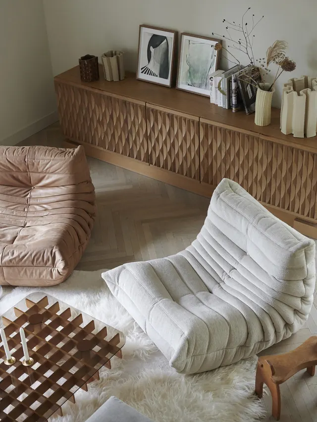 Interior Living Space with Textured Furniture, minimal, organic, warm