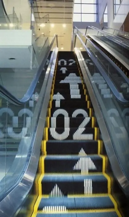 Escalator Graphic Design, brutalist, geometric, monochrome