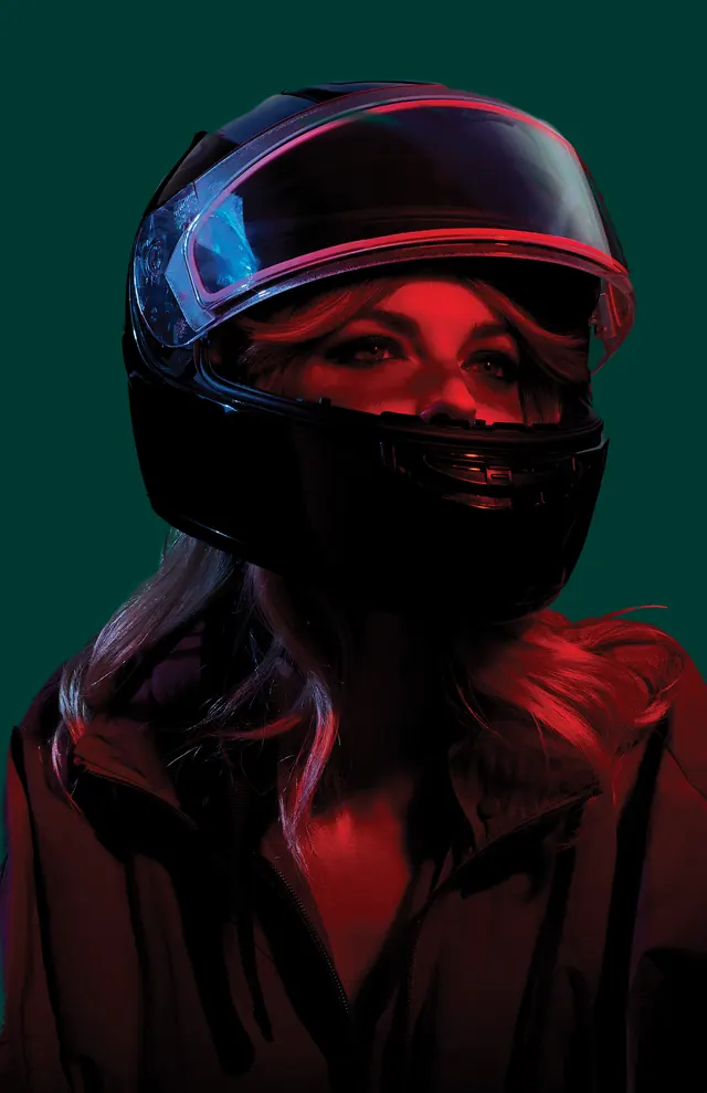 Cyberpunk Portrait with Neon Lighting, dark-mode, abstract, high-contrast