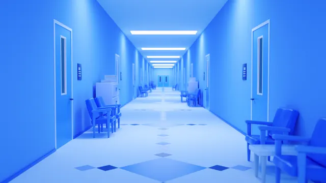 Blue Architectural Corridor, minimal, geometric, vibrant