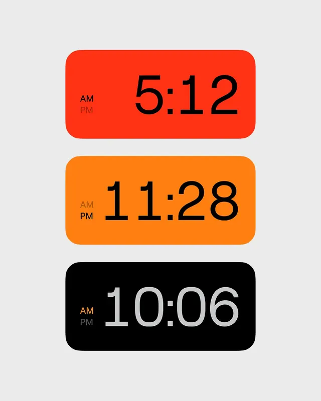 Digital Clock Interface Design, minimal, boxed, vibrant