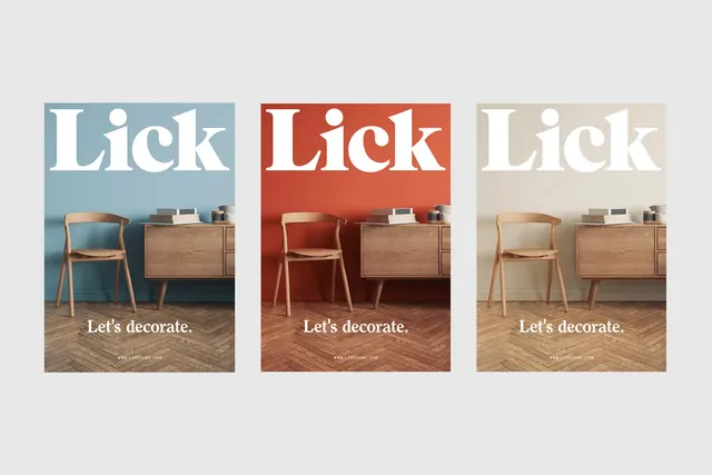 Lick Brand Identity Mockup, minimal, corporate-clean, high-contrast