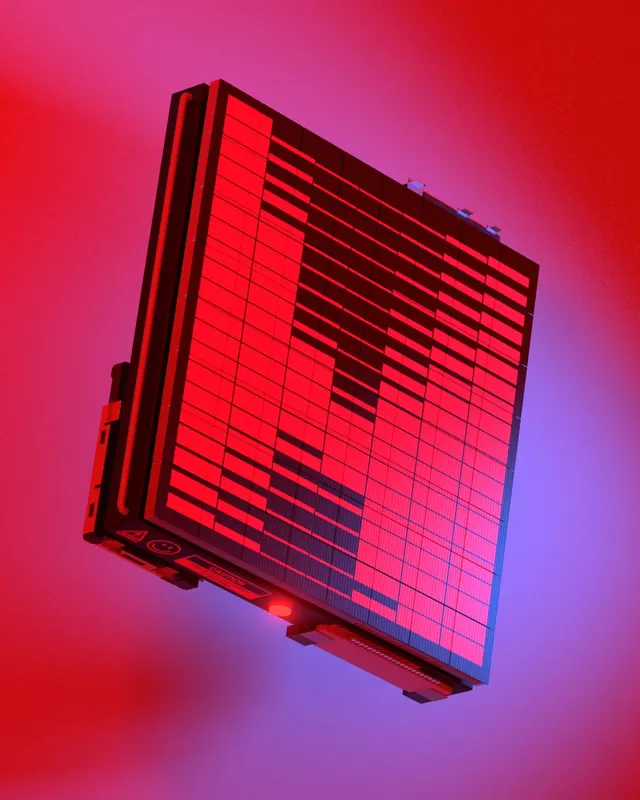 Red and Blue Glowing 3D Structure, abstract, geometric, vibrant