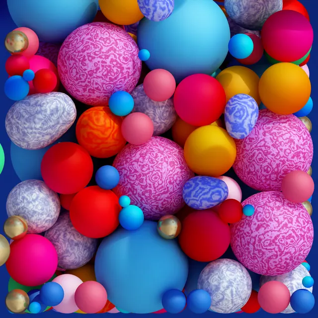 Abstract 3D Sphere Composition, 3d-render, playful, vibrant